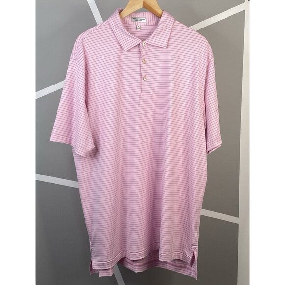 Peter Millar Summer Comfort Pink Bloom Heritage Stripe Golf Polo Mens XL Stretch - Picture 1 of 16